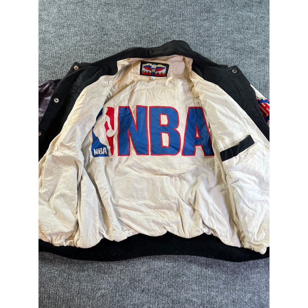 Vintage Jeff Hamilton Charlotte Hornets Leather 90s Varsity Jacket Mens XL Black - Picture 12 of 16